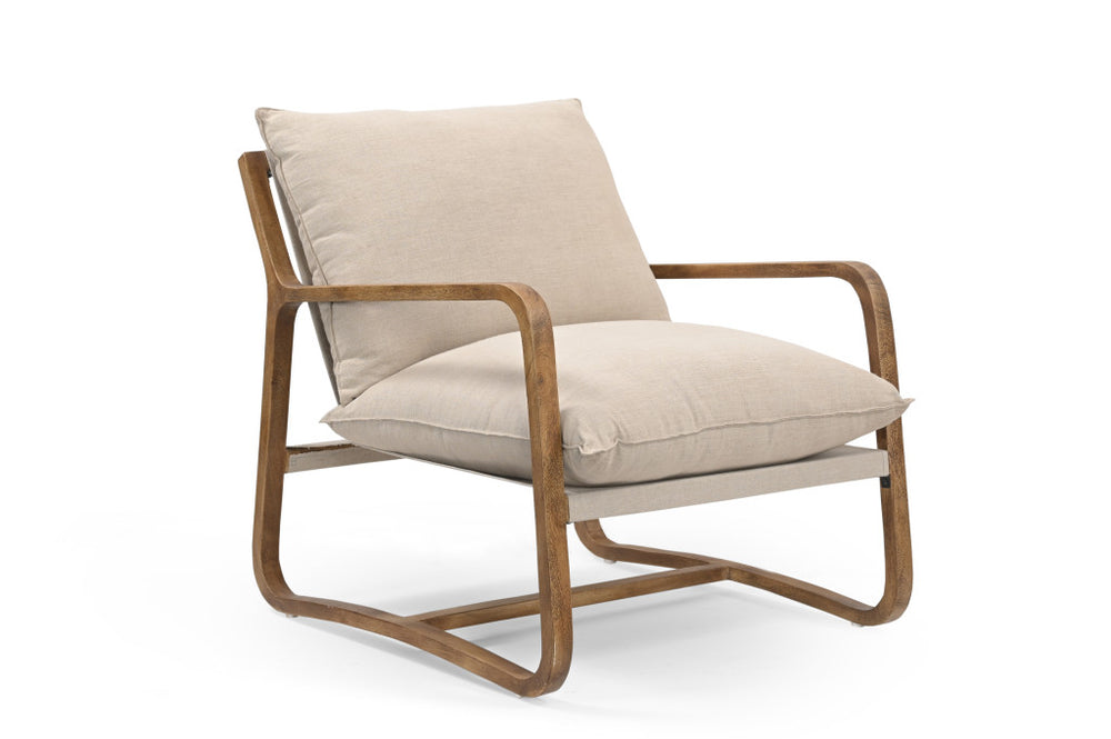 Homeroots 30" Beige And Brown Linen Arm Chair   552139