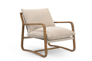 Homeroots 30" Beige And Brown Linen Arm Chair   552139