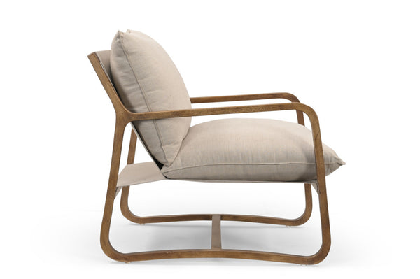 Homeroots 30" Beige And Brown Linen Arm Chair   552139