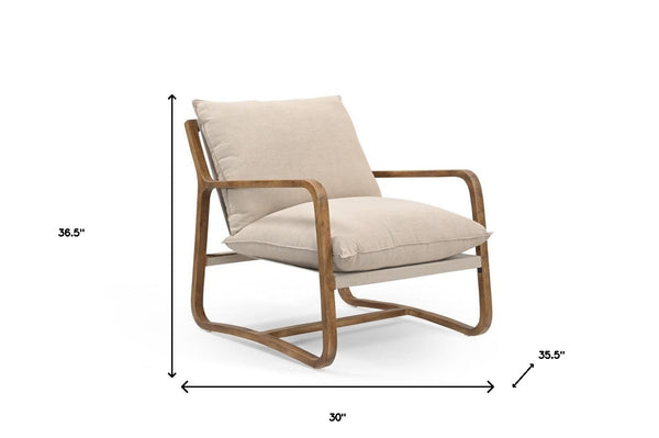 Homeroots 30" Beige And Brown Linen Arm Chair   552139