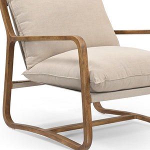 Homeroots 30" Beige And Brown Linen Arm Chair   552139