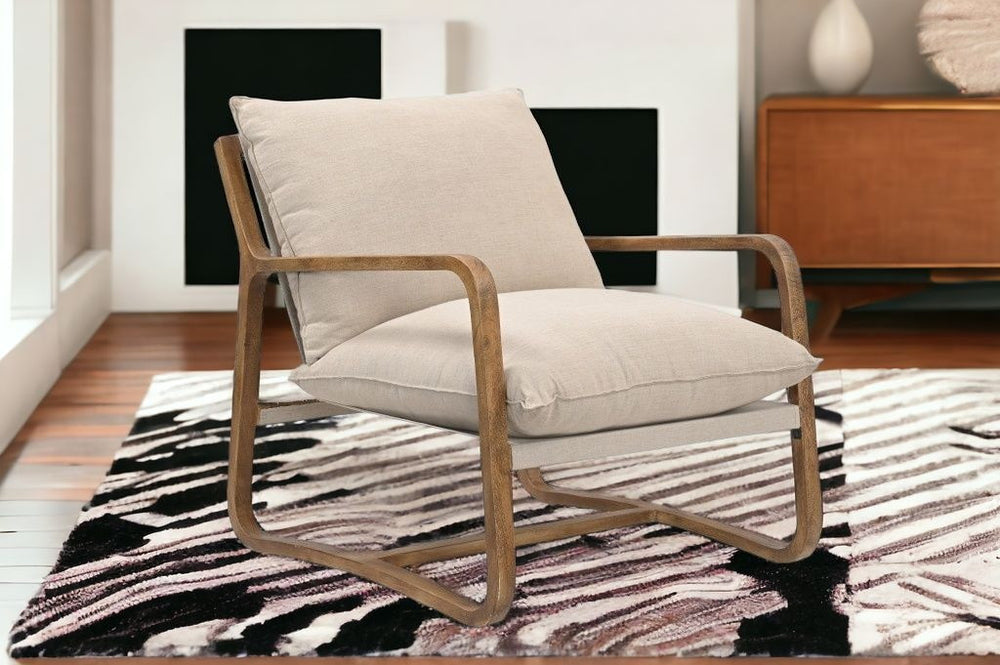 Homeroots 30" Beige And Brown Linen Arm Chair   552139