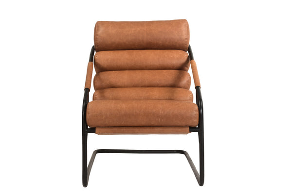 Homeroots 25" Brown And Black Tufted Top Grain Leather And Metal Lounge Chair   552141