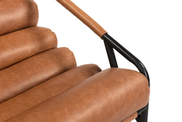 Homeroots 25" Brown And Black Tufted Top Grain Leather And Metal Lounge Chair   552141