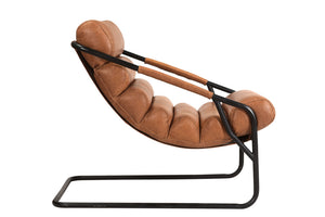 Homeroots 25" Brown And Black Tufted Top Grain Leather And Metal Lounge Chair   552141