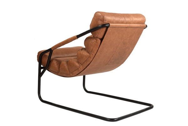 Homeroots 25" Brown And Black Tufted Top Grain Leather And Metal Lounge Chair   552141