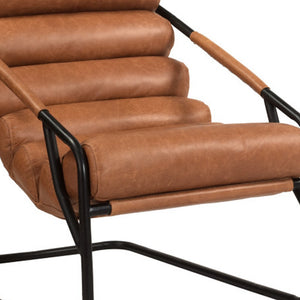 Homeroots 25" Brown And Black Tufted Top Grain Leather And Metal Lounge Chair   552141