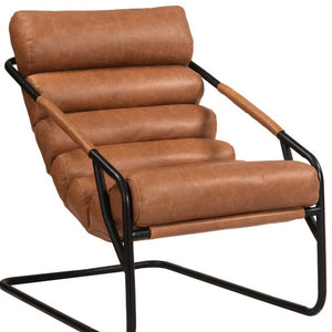 Homeroots 25" Brown And Black Tufted Top Grain Leather And Metal Lounge Chair   552141