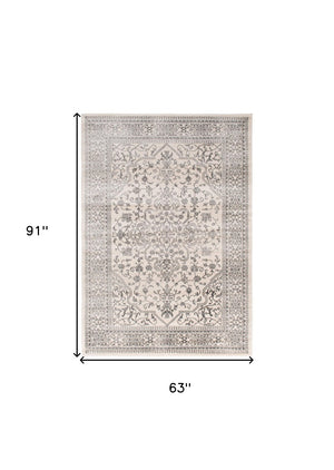 HomeRoots 5' Elegant Ivory and Gray Oriental Area Rug - Timeless Design, Durable, Stain-Resistant for Homes 5' X 8' 552148