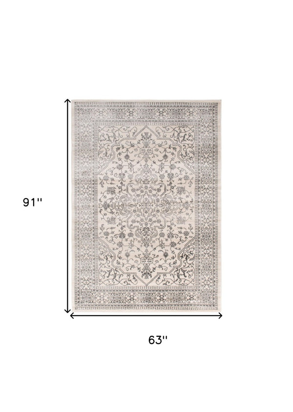 HomeRoots 5' Elegant Ivory and Gray Oriental Area Rug - Timeless Design, Durable, Stain-Resistant for Homes 5' X 8' 552148