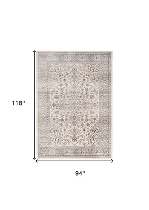 HomeRoots 5' Elegant Ivory and Gray Oriental Area Rug - Timeless Design, Durable, Stain-Resistant for Homes 8' X 10' 552149
