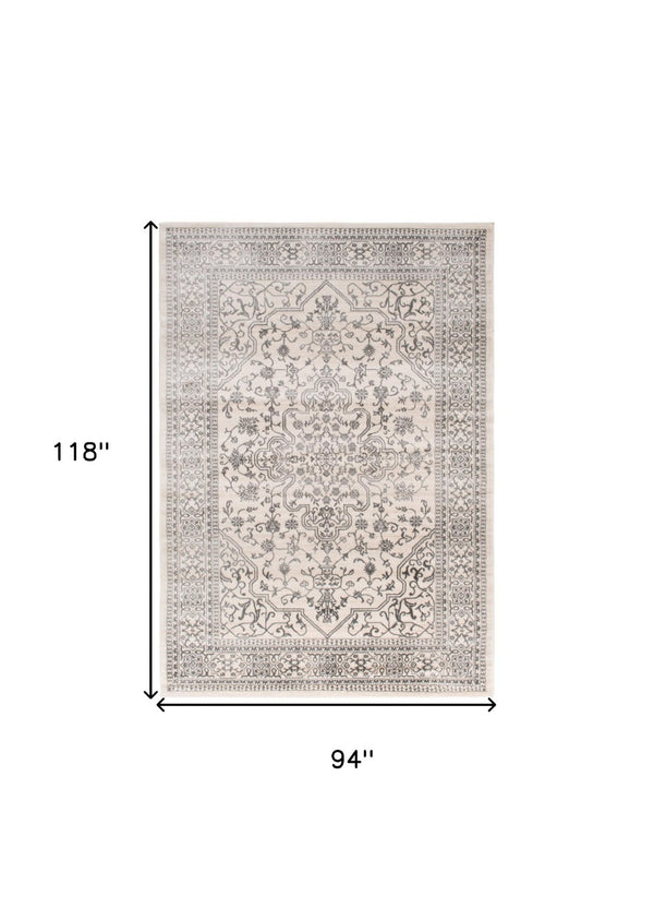 HomeRoots 5' Elegant Ivory and Gray Oriental Area Rug - Timeless Design, Durable, Stain-Resistant for Homes 8' X 10' 552149