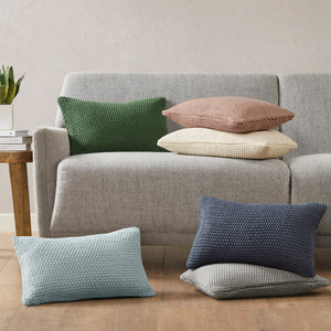 JLA Home INK+IVY - Oblong Knit Pillow Cover with Hidden Zipper — Ultra-Soft Acrylic Texture for Cozy Cottage Style Indigo II30-1148