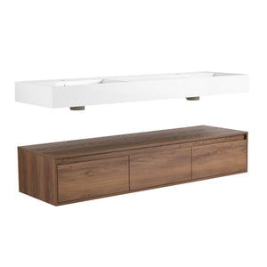 English Elm 60 Inch Wall-Mounted Bathroom Vanity With Dual Resin Sinks, Soft-Close Drawers & Modern Elegance W999S00259