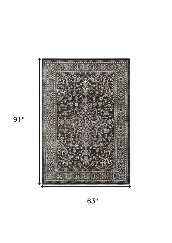 HomeRoots 5' Elegant Ivory and Gray Oriental Area Rug - Timeless Design, Durable, Stain-Resistant for Homes 5' X 8' 552150