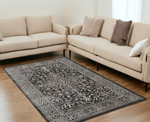 HomeRoots 5' Elegant Ivory and Gray Oriental Area Rug - Timeless Design, Durable, Stain-Resistant for Homes 5' X 8' 552150