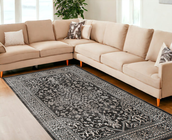 HomeRoots 5' Elegant Ivory and Gray Oriental Area Rug - Timeless Design, Durable, Stain-Resistant for Homes 8' X 10' 552151