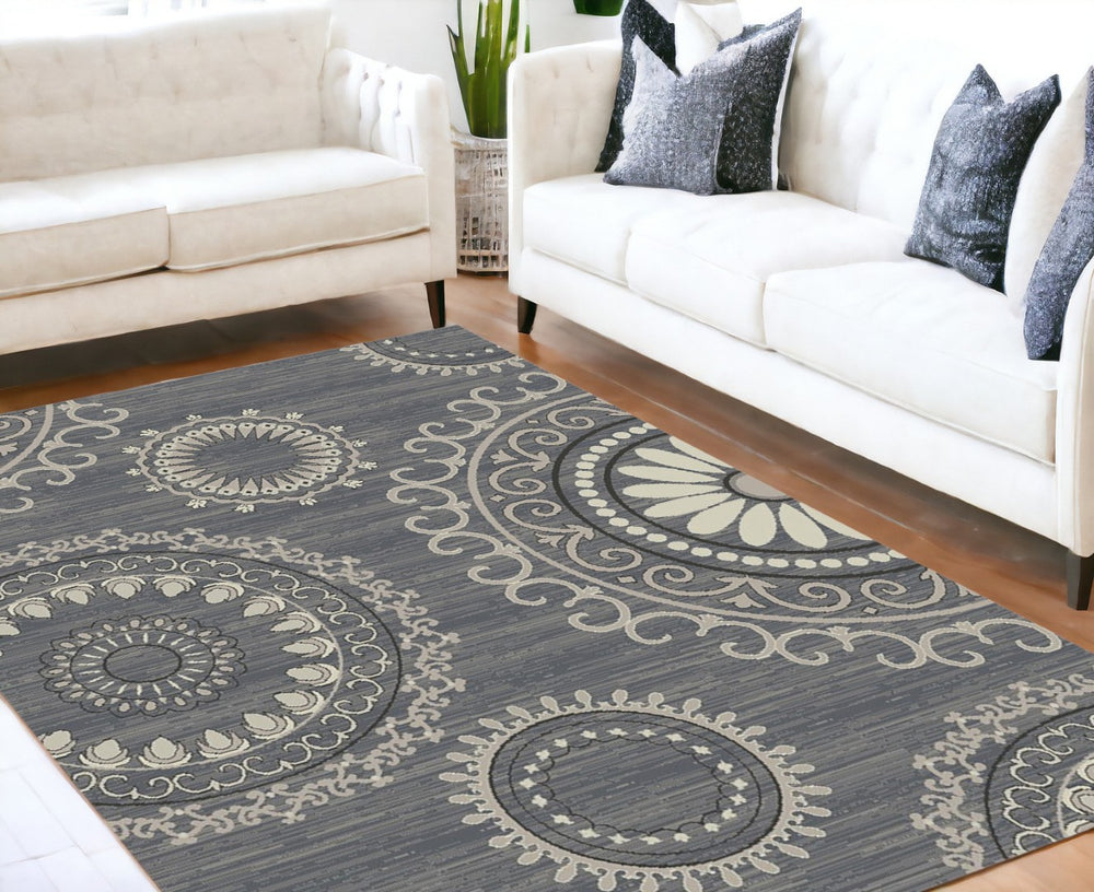 HomeRoots 5' Modern Gray and Ivory Geometric Area Rug – Stylish, Durable Design for Homes with Kids & Pets 5' X 8' 552154
