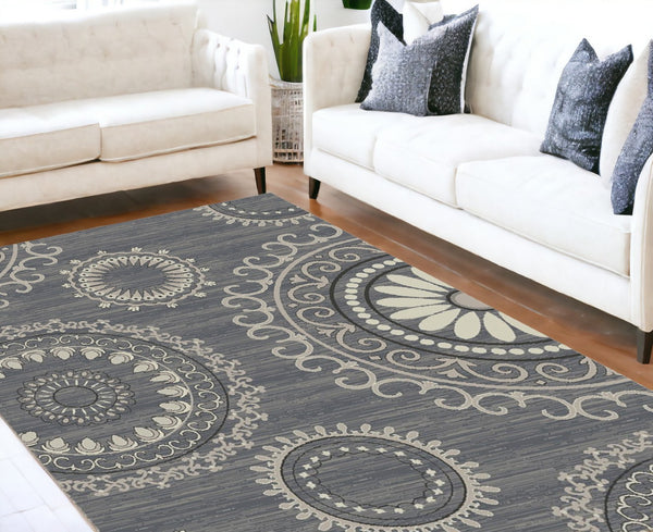 HomeRoots 5' Modern Gray and Ivory Geometric Area Rug – Stylish, Durable Design for Homes with Kids & Pets 8' X 10' 552155