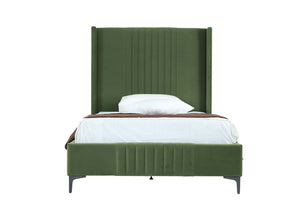 English Elm 48" Full Velvet Upholstered Bed Channel Tufted Headboard Mid-century Modern Bedroom Green B365S00157