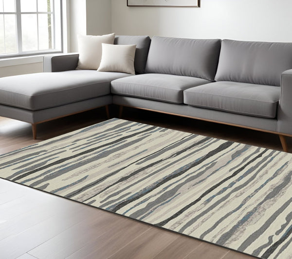 HomeRoots 5' Modern Beige and Gray Abstract Area Rug - Soft, Durable Design for Stylish Homes with Kids & Pets 8' X 10' 552163