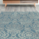 Homeroots 5' X 8' Blue And Beige Damask Distressed Area Rug Blue Polypropylene 552166