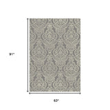 Homeroots 5' X 8' Gray And Beige Damask Area Rug Gray Polypropylene 552168