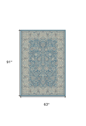 HomeRoots 5' X 8' Elegant Oriental Area Rug - Timeless Design, Stain-Resistant, Perfect for High-Traffic Areas Blue, Ivory 552170