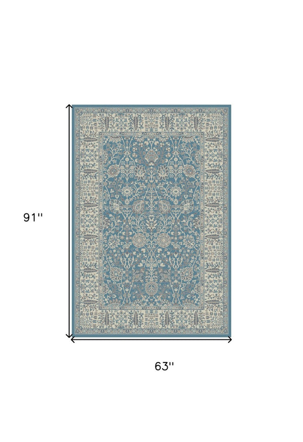 HomeRoots 5' X 8' Elegant Oriental Area Rug - Timeless Design, Stain-Resistant, Perfect for High-Traffic Areas Blue, Ivory 552170