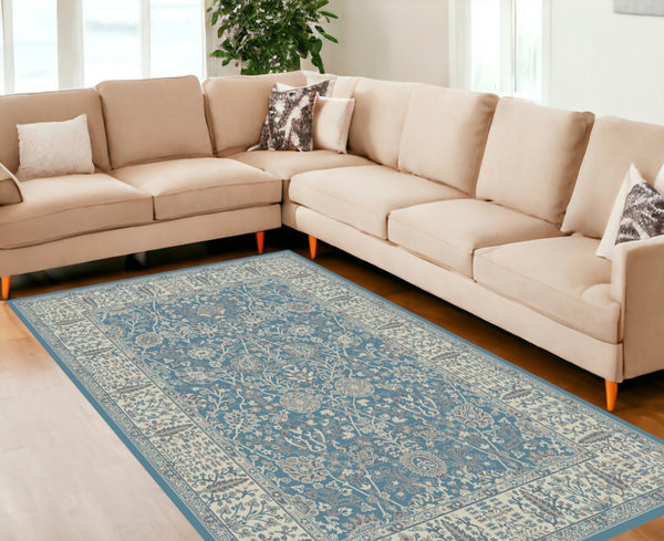 HomeRoots 5' X 8' Elegant Oriental Area Rug - Timeless Design, Stain-Resistant, Perfect for High-Traffic Areas Blue 552171