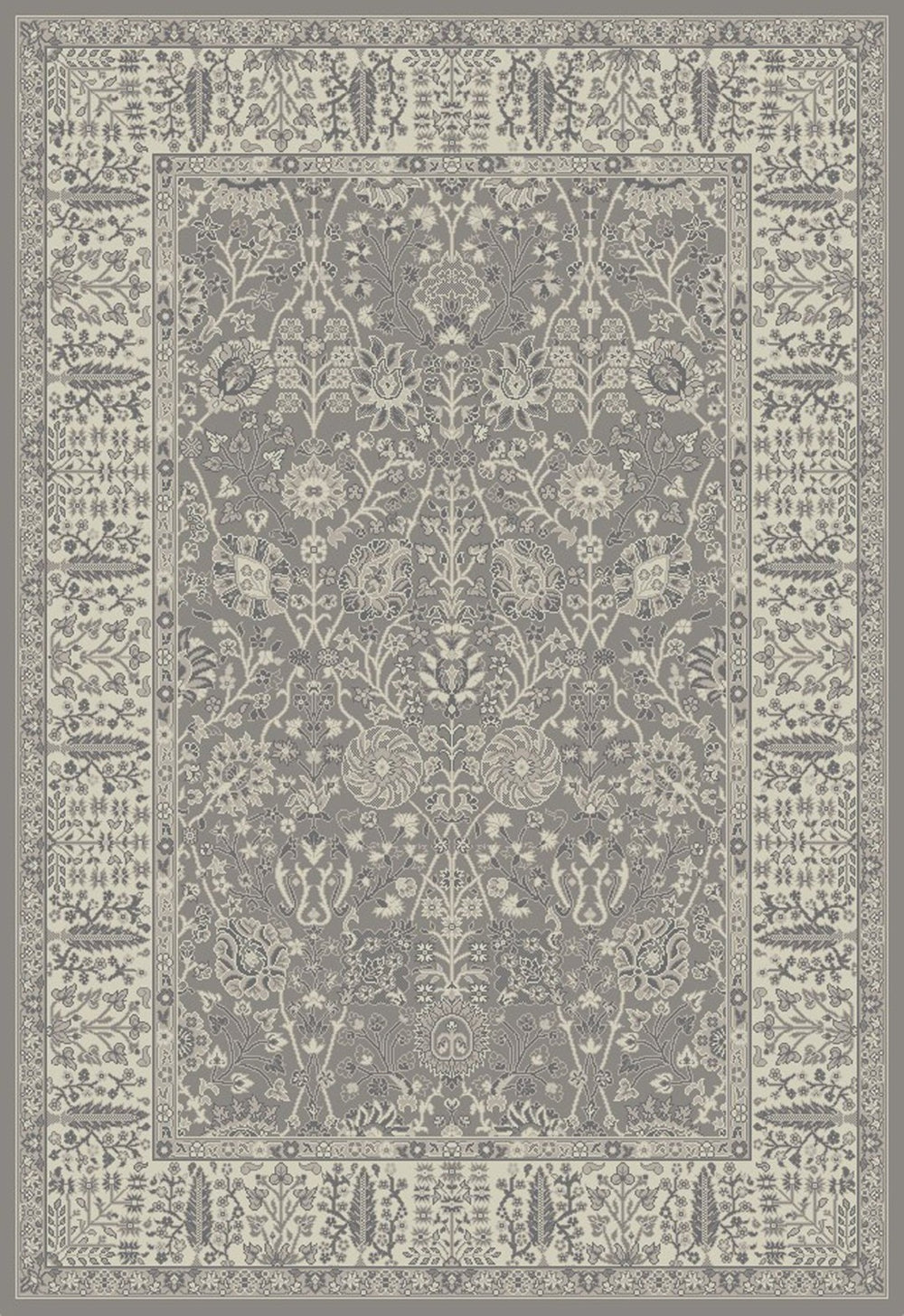 HomeRoots 5' X 8' Elegant Oriental Area Rug - Timeless Design, Stain-Resistant, Perfect for High-Traffic Areas Gray, Ivory 552172
