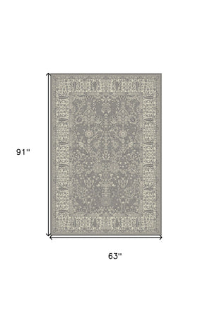 HomeRoots 5' X 8' Elegant Oriental Area Rug - Timeless Design, Stain-Resistant, Perfect for High-Traffic Areas Gray, Ivory 552172