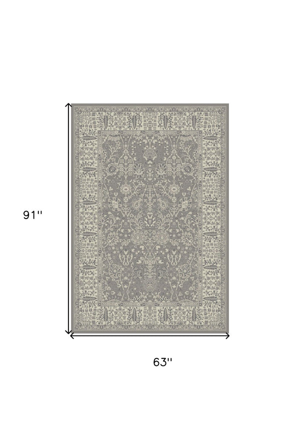 HomeRoots 5' X 8' Elegant Oriental Area Rug - Timeless Design, Stain-Resistant, Perfect for High-Traffic Areas Gray, Ivory 552172