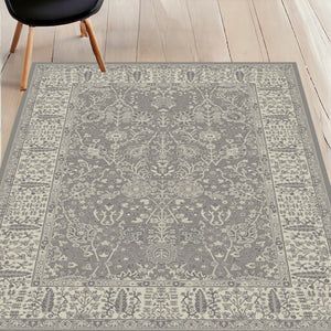 HomeRoots 5' X 8' Elegant Oriental Area Rug - Timeless Design, Stain-Resistant, Perfect for High-Traffic Areas Gray, Ivory 552172