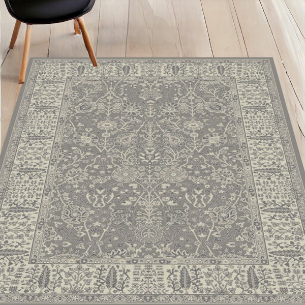 HomeRoots 5' X 8' Elegant Oriental Area Rug - Timeless Design, Stain-Resistant, Perfect for High-Traffic Areas Gray, Ivory 552172