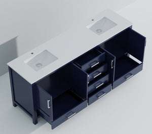 English Elm Navy Blue Double Bath Vanity With White Quartz Top – Stylish 80" W Design For Ultimate Storage & Elegance B2731P258960