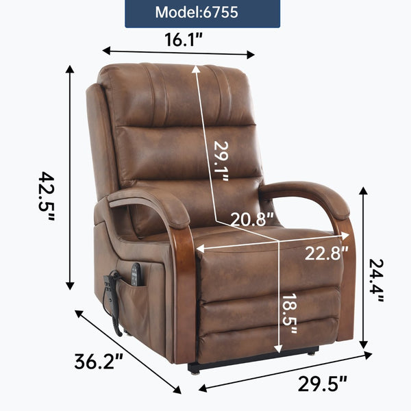 English Elm Power Lift Recliner with Dual Motor Heat Massage Leatheraire and Wood Armrests W1803S00078