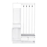 English Elm Contemporary 39.3''Wx70.8''H Hall Tree Storage With Cushioned Storage Bench, Multifunctional Hallway Shoe Cabinet With Pegboard, Modern Coat Rack With 4 Hooks For Entryway, Mudroom, White