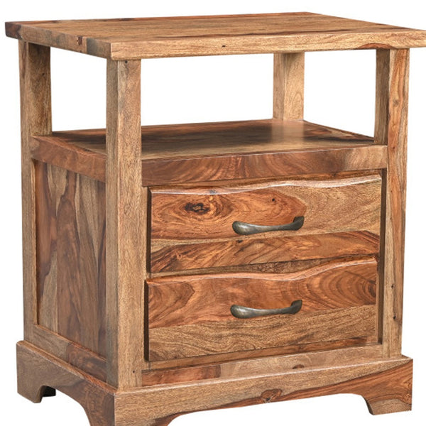 Homeroots 27" Brown Two Drawer Solid Wood Nightstand   552248