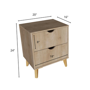 Homeroots 20" Natural Two Drawer Faux Wood Nightstand   552253