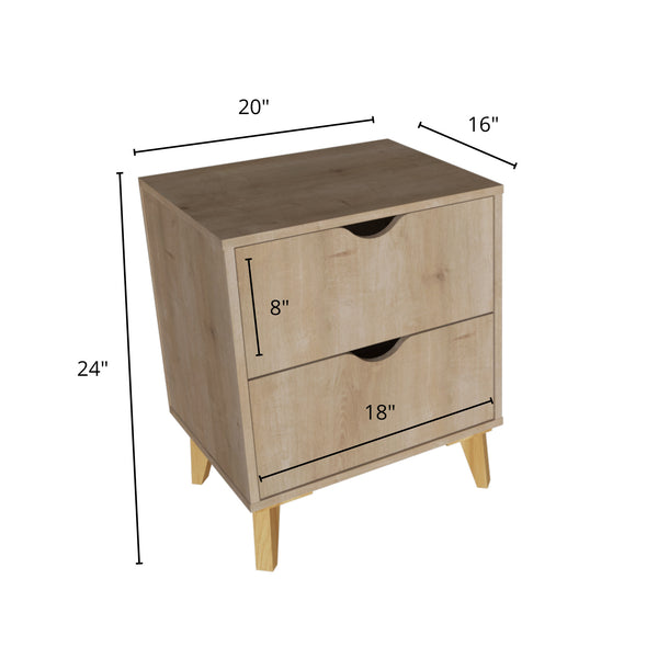 Homeroots 20" Natural Two Drawer Faux Wood Nightstand   552253
