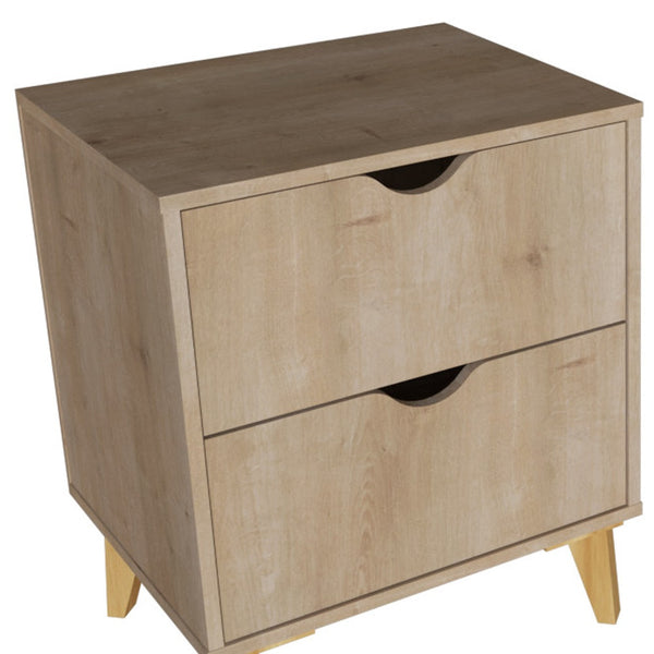 Homeroots 20" Natural Two Drawer Faux Wood Nightstand   552253