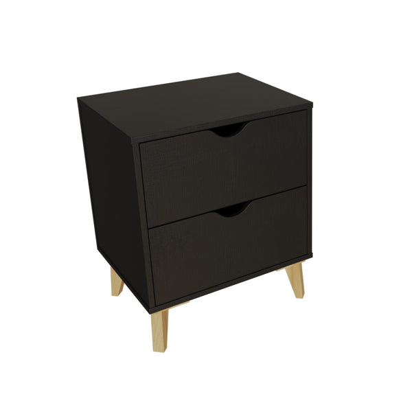 Homeroots 24" Black Two Drawer Faux Wood Nightstand   552255