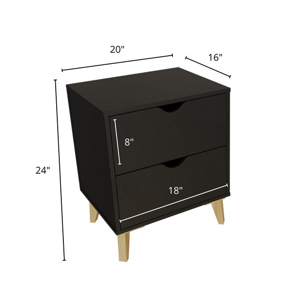 Homeroots 24" Black Two Drawer Faux Wood Nightstand   552255