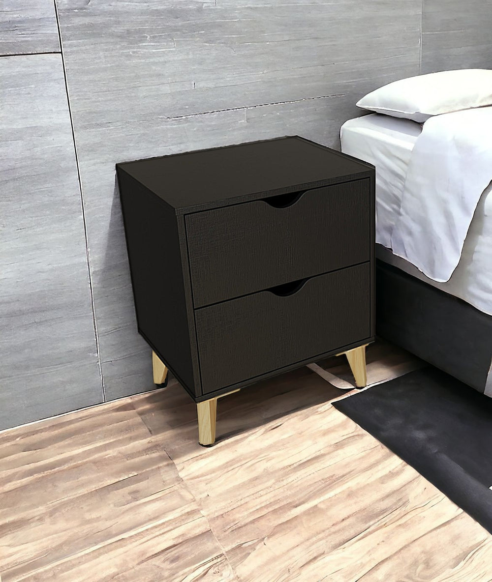 Homeroots 24" Black Two Drawer Faux Wood Nightstand   552255