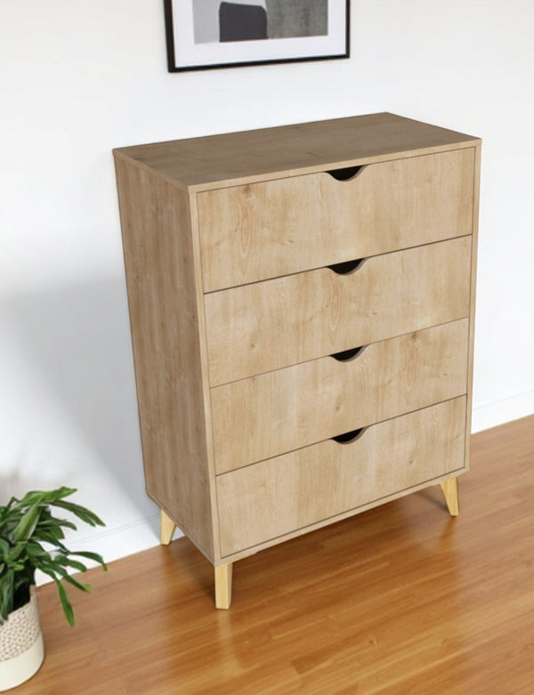 Homeroots 30" Elegant Four Drawer Dresser - Sturdy Wood Storage Solution For Stylishly Organizing Your Space Natural Manufactured Wood 552256