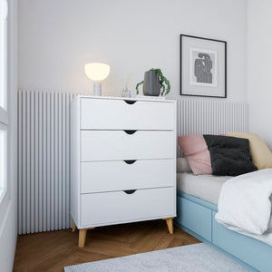 Homeroots 30" Elegant Four Drawer Dresser - Sturdy Wood Storage Solution For Stylishly Organizing Your Space White Manufactured Wood 552257