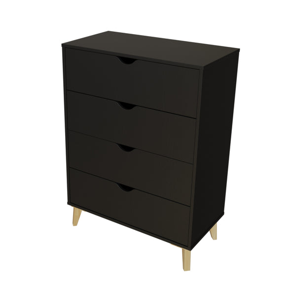 Homeroots 30" Elegant Four Drawer Dresser - Sturdy Wood Storage Solution For Stylishly Organizing Your Space Black Manufactured Wood 552258