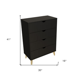 Homeroots 30" Elegant Four Drawer Dresser - Sturdy Wood Storage Solution For Stylishly Organizing Your Space Black Manufactured Wood 552258