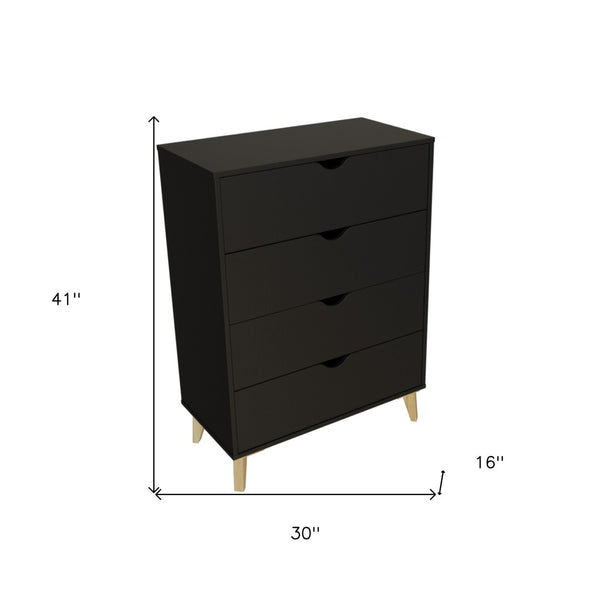 Homeroots 30" Elegant Four Drawer Dresser - Sturdy Wood Storage Solution For Stylishly Organizing Your Space Black Manufactured Wood 552258